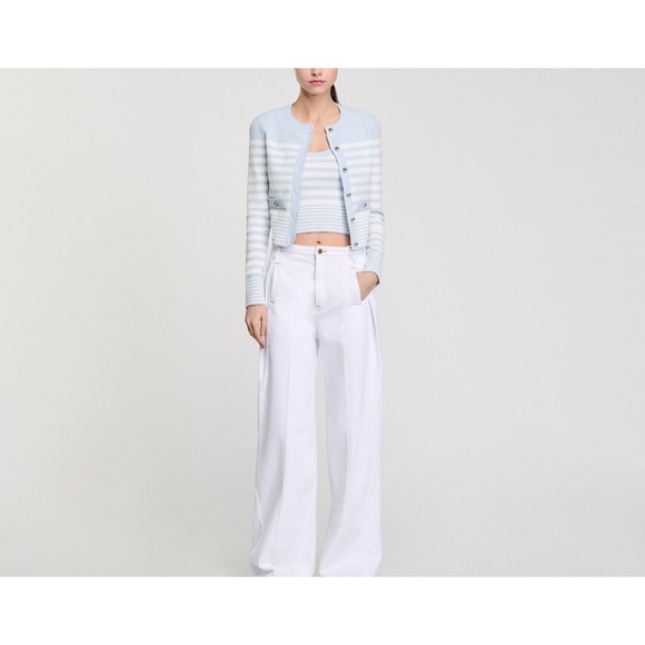 Sandro 'Striped' Blue Cardigan Size 2 - NWT - Picture 1 of 5